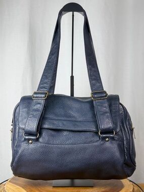 Marc Jacobs Vintage Y2K Navy Leather Satchel Shoulder Bag with Floral Lining EUC